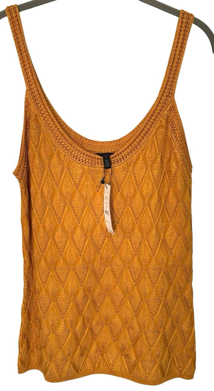 NWT White House Black Market Women’s L Gold Mixed Stitch Tank Diamond Sweater
